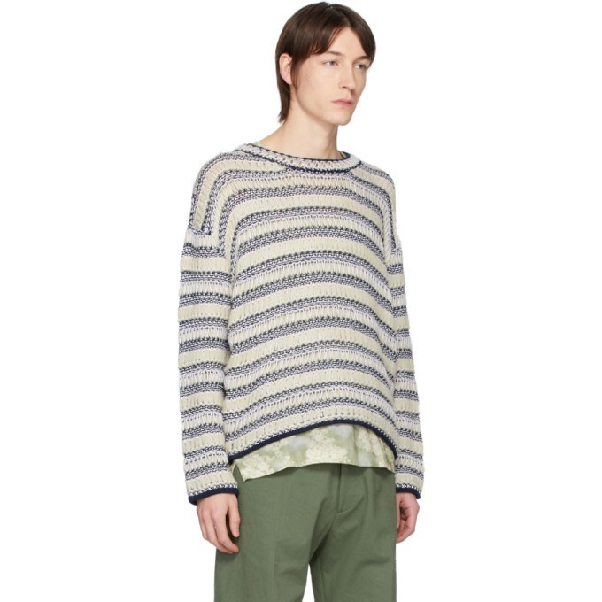 Loewe Off-White and Navy Wool Striped Sweater Loewe