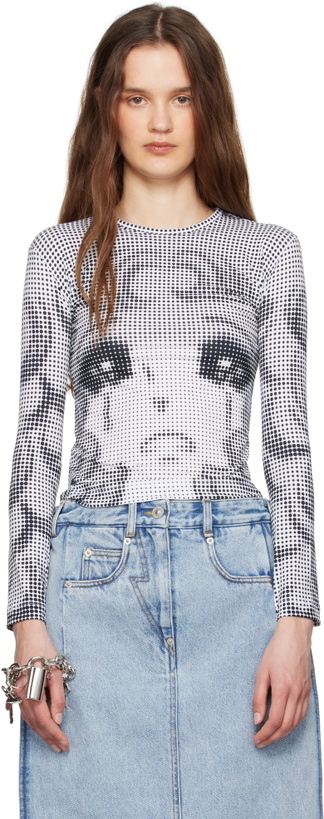 Photo: Pushbutton Black & White Pixel Crying Girl Jersey T-shirt