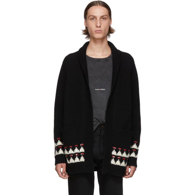 Photo: Saint Laurent Black Wool Jacquard Cardigan