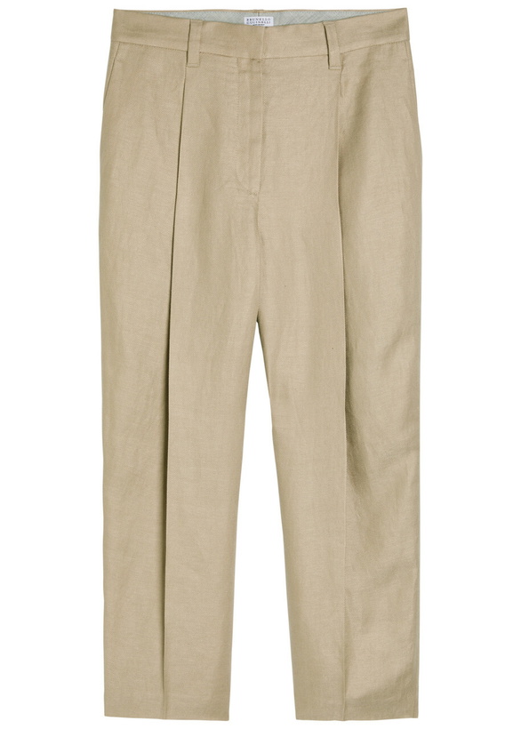 Photo: Brunello Cucinelli Straight-leg Linen Trousers Beige