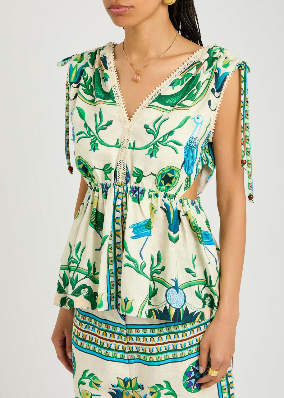 Lug Von Siga Victoria Printed Linen Blouse Green