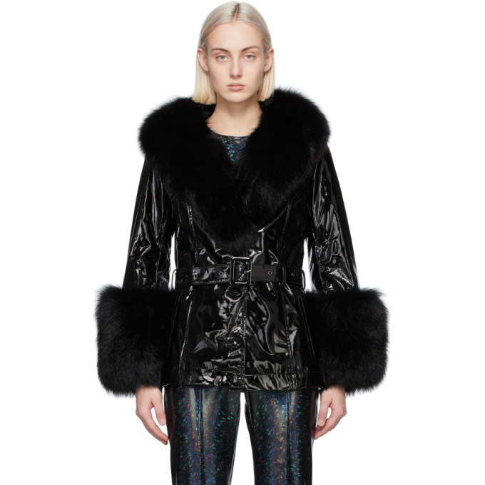 Photo: Saks Potts Black Patent Fur Shorty Coat