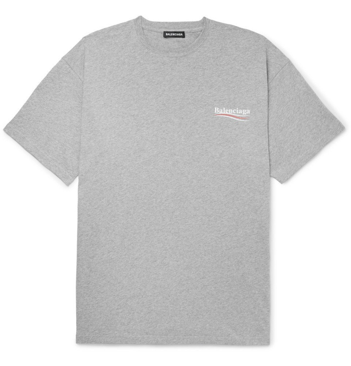 Photo: Balenciaga - Oversized Logo-Print Mélange Cotton-Jersey T-Shirt - Men - Gray