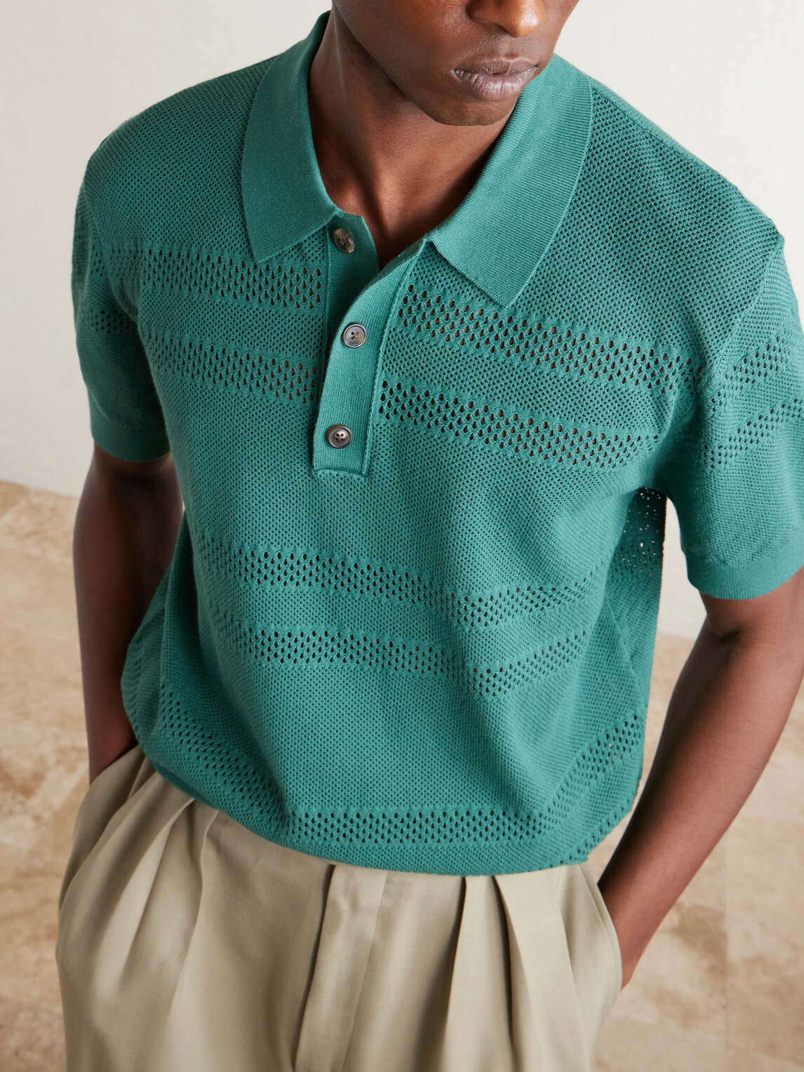 Dries Van Noten - Open-Knit Polo Shirt - Green Dries Van Noten