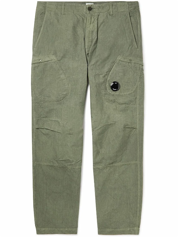 Photo: C.P. Company - Ba-Tic Straight-Leg Logo-Appliquéd Crinkled-Cotton Cargo Trousers - Green