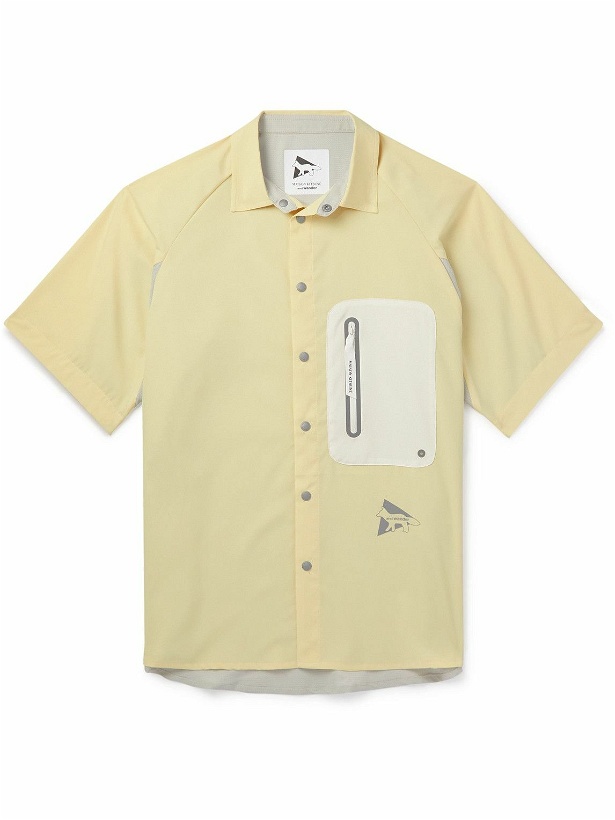Photo: And Wander - Maison Kitsuné Panelled Logo-Print Jersey and Mesh Shirt - Yellow