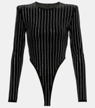 Alex Perry Crystal-embellished pinstripe velvet bodysuit