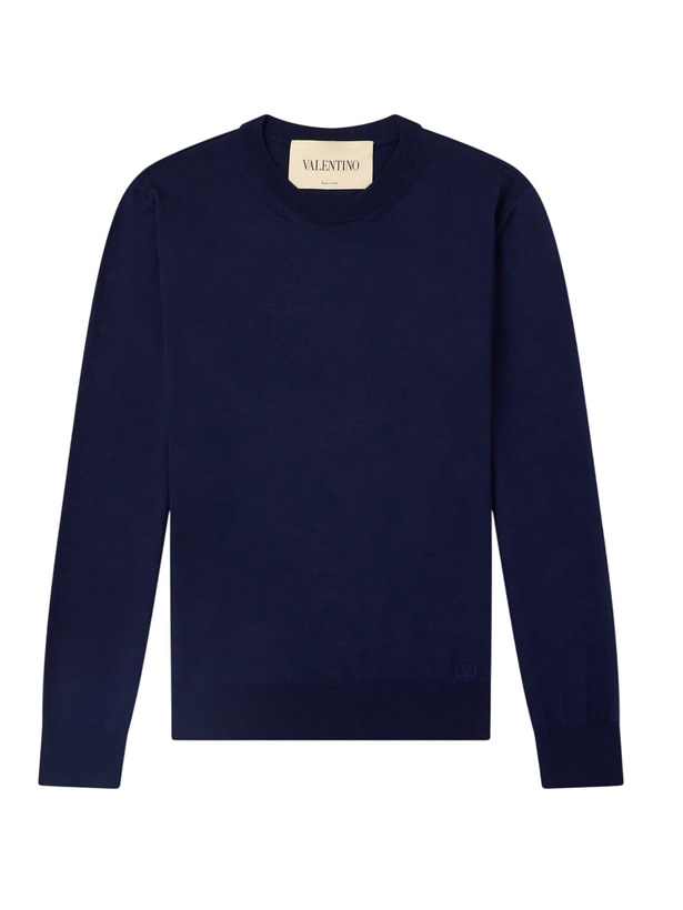 Photo: Valentino Garavani - Logo-Embroidered Virgin Wool Sweater - Blue