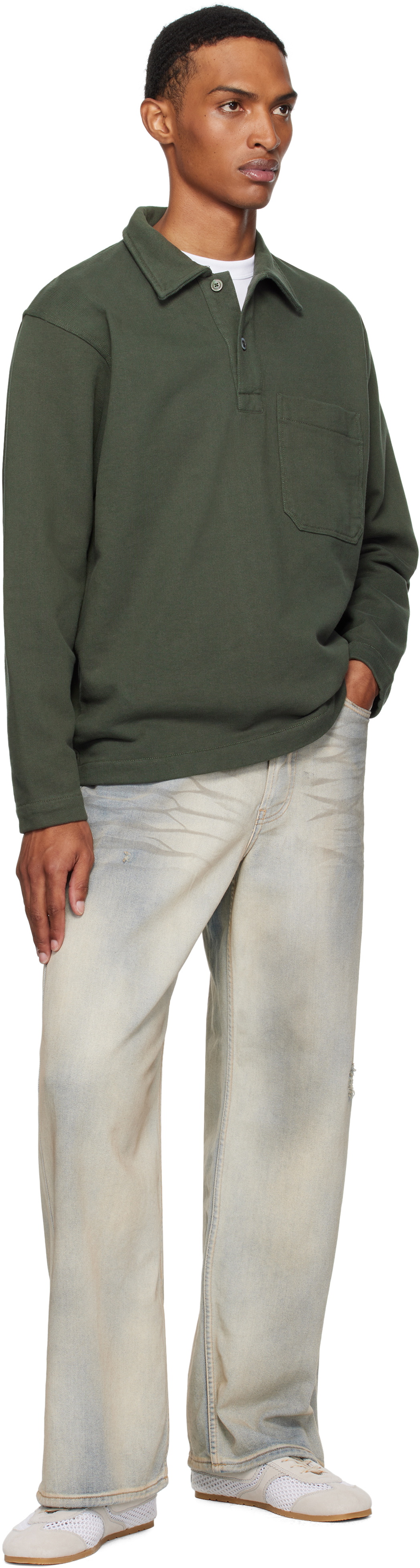 NORSE PROJECTS Green Fraser Relaxed Organic Loopback LS Polo