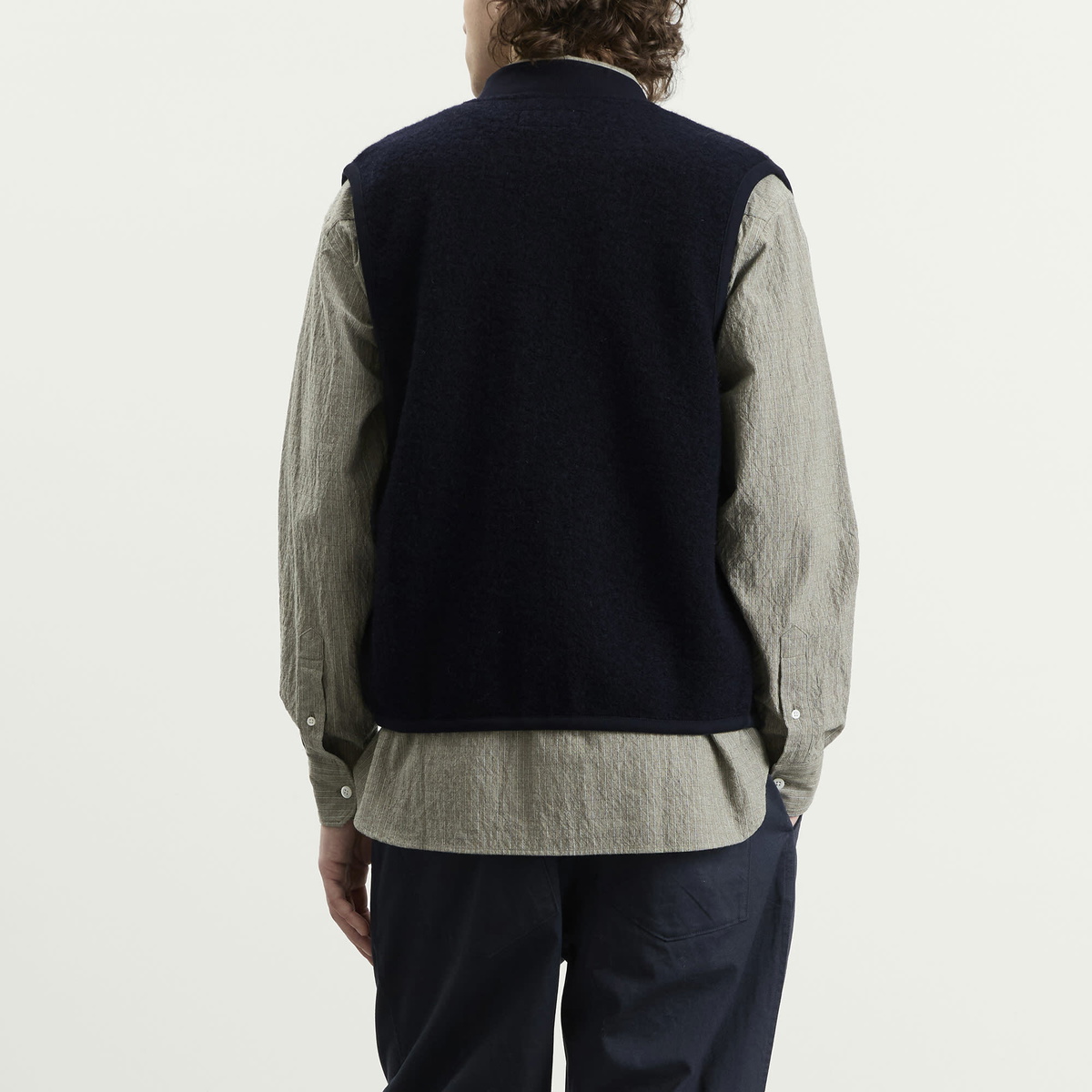 Universal Works Men's Wool Fleece Zip Waistcoat in Navy