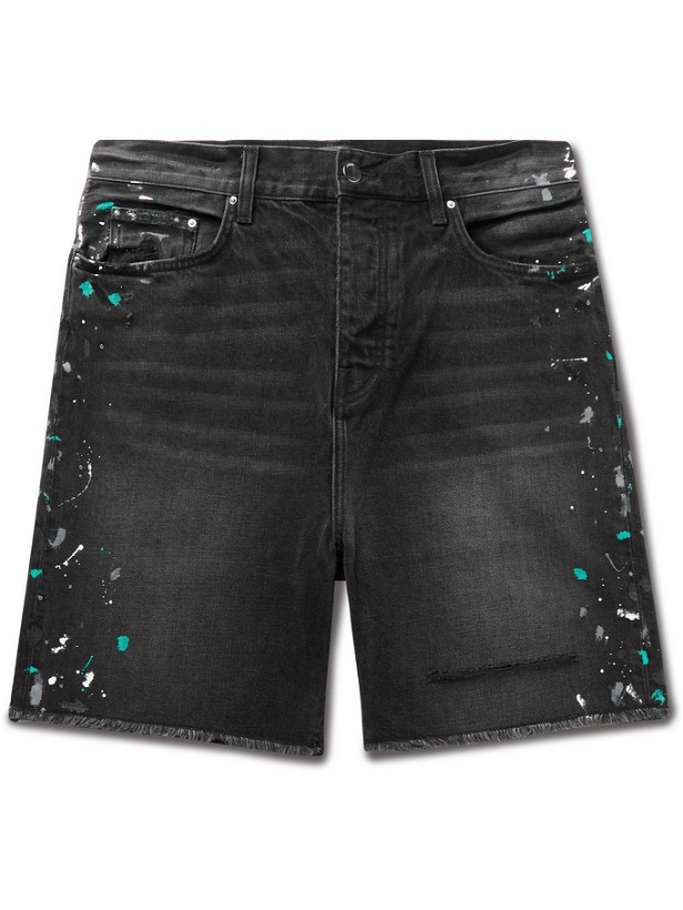 Photo: AMIRI - Paint-Splattered Distressed Denim Shorts - Black
