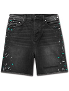 AMIRI - Paint-Splattered Distressed Denim Shorts - Black