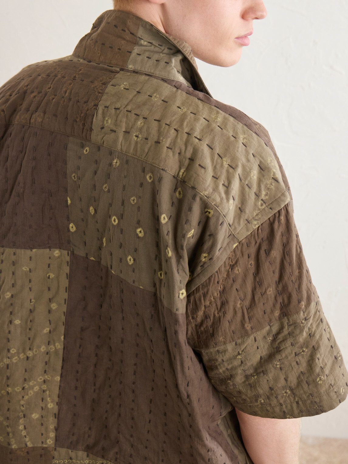 Kardo - Rohit Bandhani Convertible-Collar Patchwork Embroidered Cotton Shirt - Brown