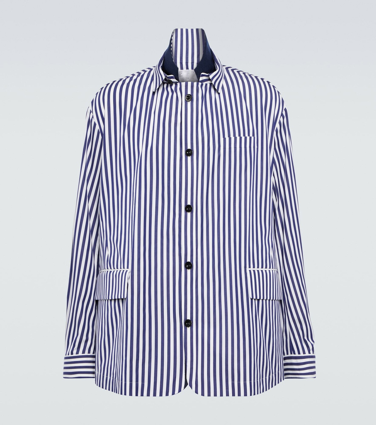 【送料&関税込】Sacai White And Light Blue Striped Poplin Dr Poplin Sleeve T-Shirt | Sacai | Le Mill