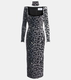 Alex Perry Leopard-print velvet midi dress