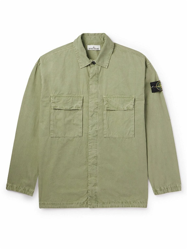 Photo: Stone Island - Logo-Appliquéd Brushed Cotton-Canvas Overshirt - Green