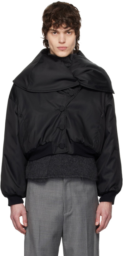 Photo: AARON ESH Black Shoulder Lapel Bomber Jacket