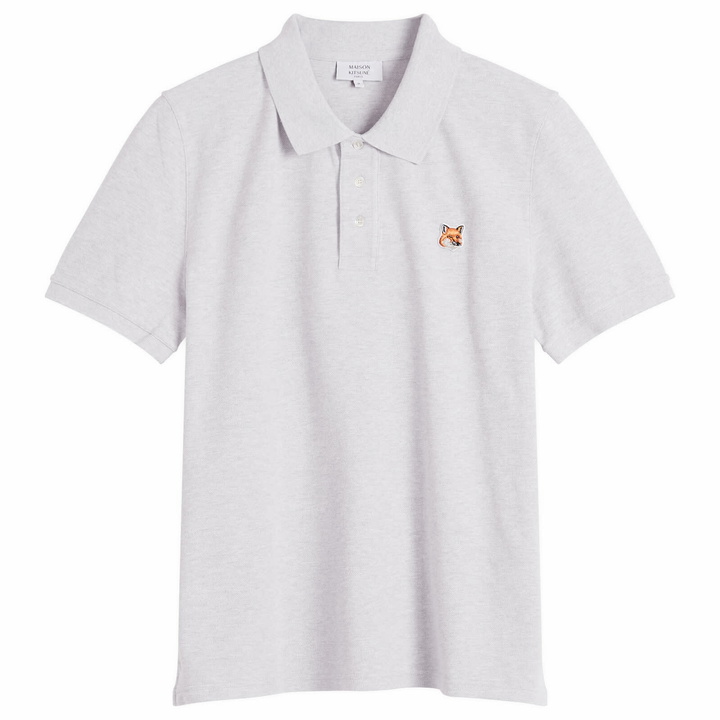 Photo: Maison Kitsuné Men's Fox Head Patch Regular Polo in Light Grey Melange