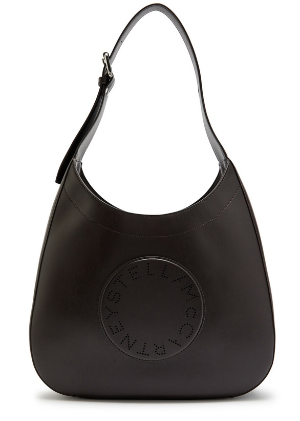 Photo: Stella Mccartney Logo Large Faux Leather Hobo bag - Dark Chocolate - One Size