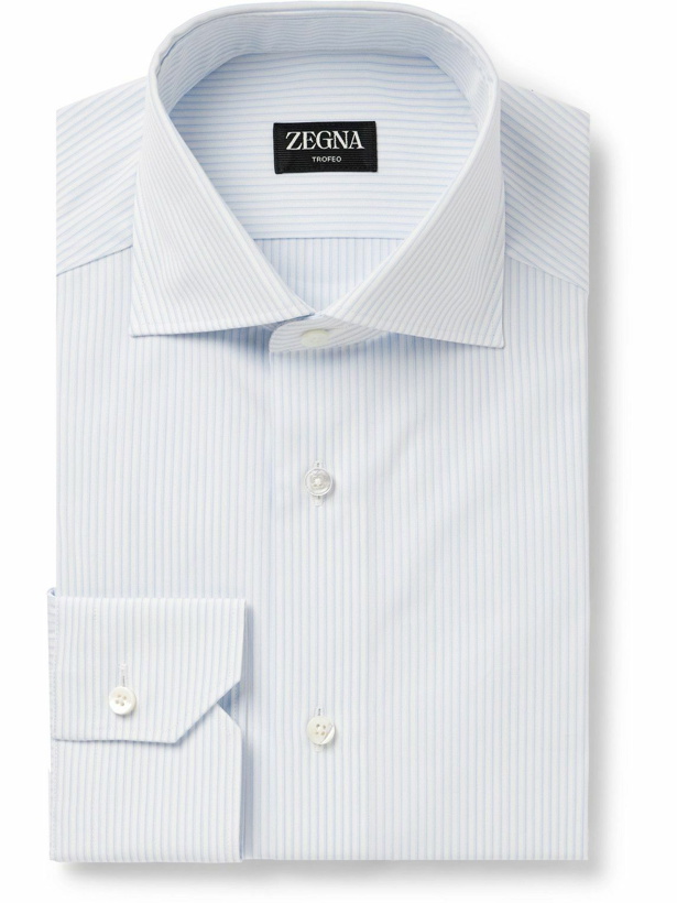Photo: Zegna - Cutaway-Collar Striped Trofeo™ Shirt - Blue