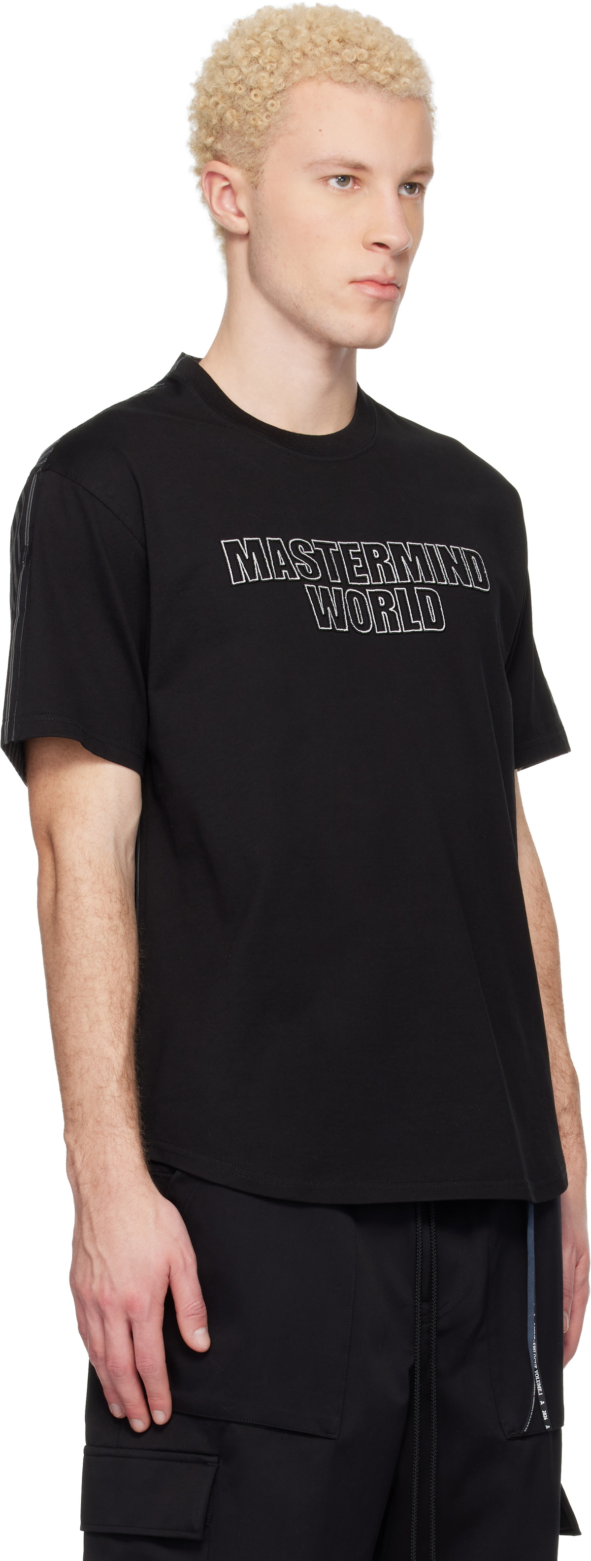 MASTERMIND WORLD Black MW Mixed-Fabric SS T-shirt