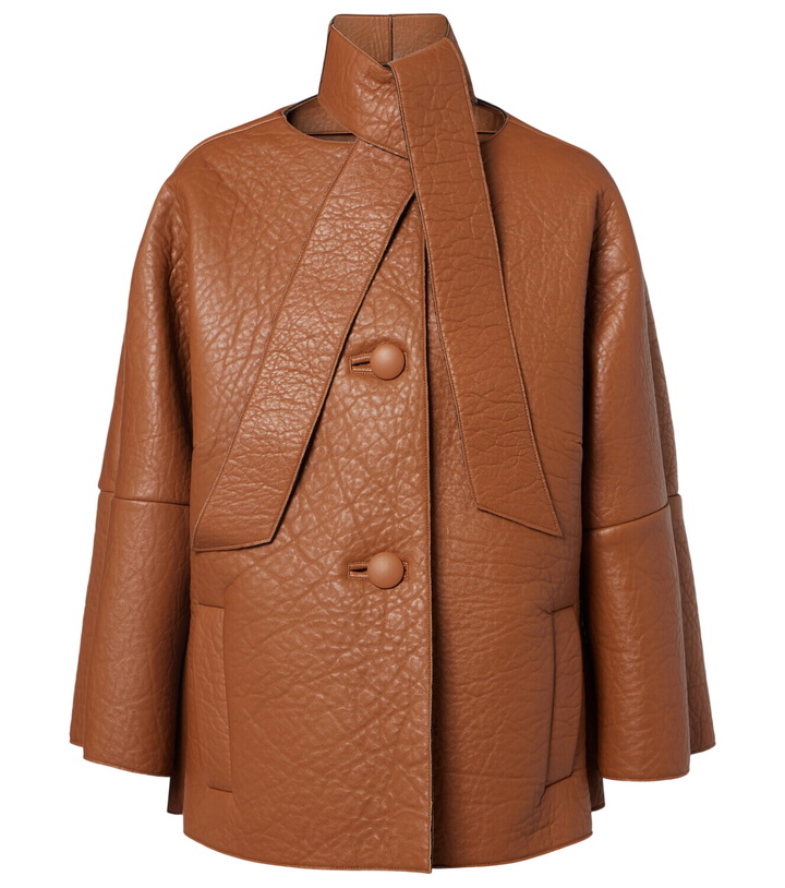 Photo: Prada Scarf-detail leather jacket