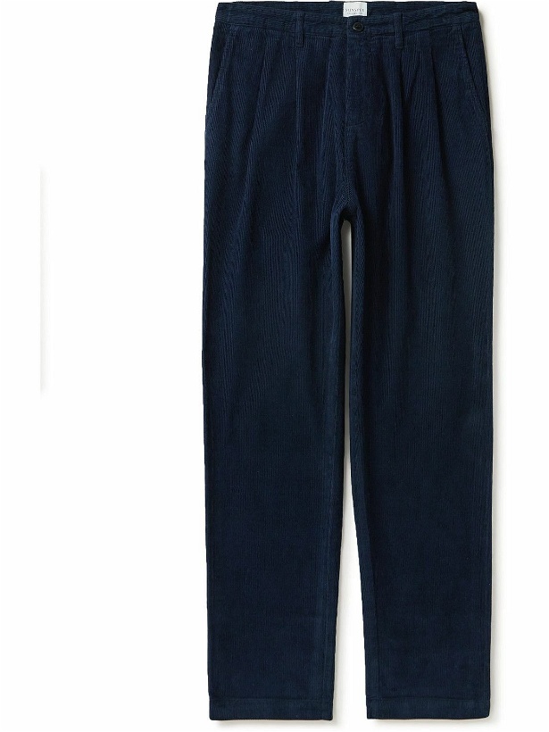 Photo: Sunspel - Straight-Leg Pleated Cotton-Blend Corduroy Trousers - Blue