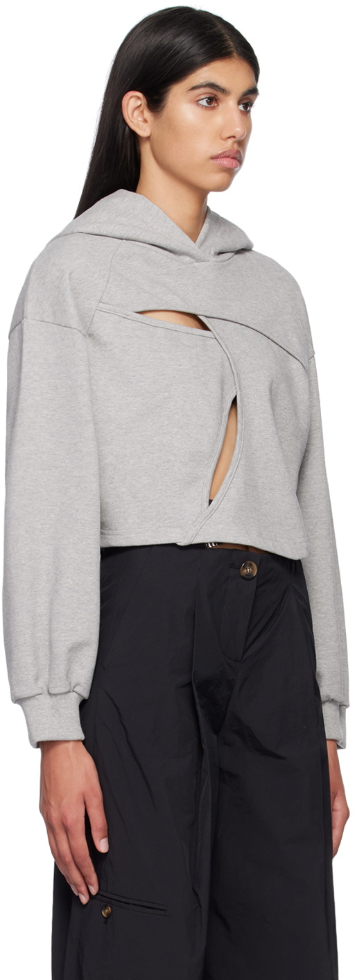 J KOO Gray Cutout Hoodie