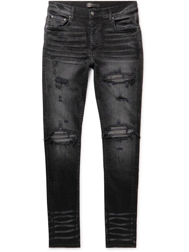 Photo: AMIRI - MX1 Skinny-Fit Distressed Stretch-Denim Jeans - Black