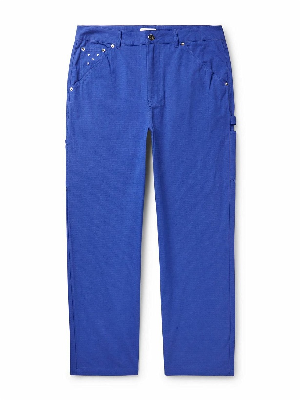 Photo: Pop Trading Company - Straight-Leg Logo-Embroidered Cotton-Ripstop Trousers - Blue