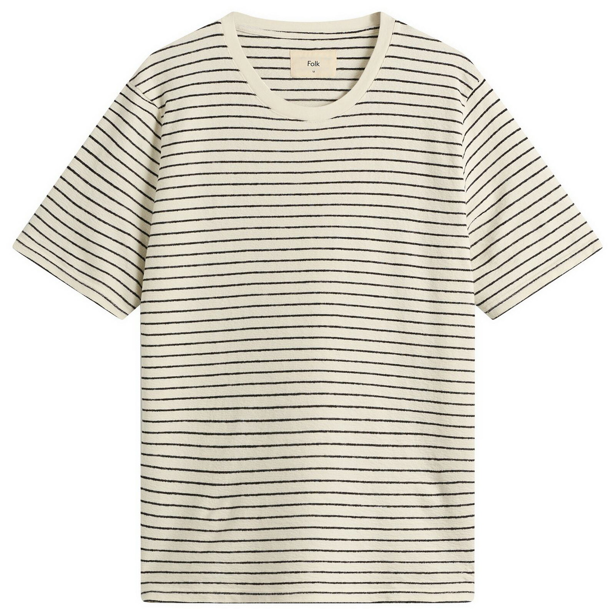 Folk Men's Textured Stripe T-Shirt in Ecru/Black