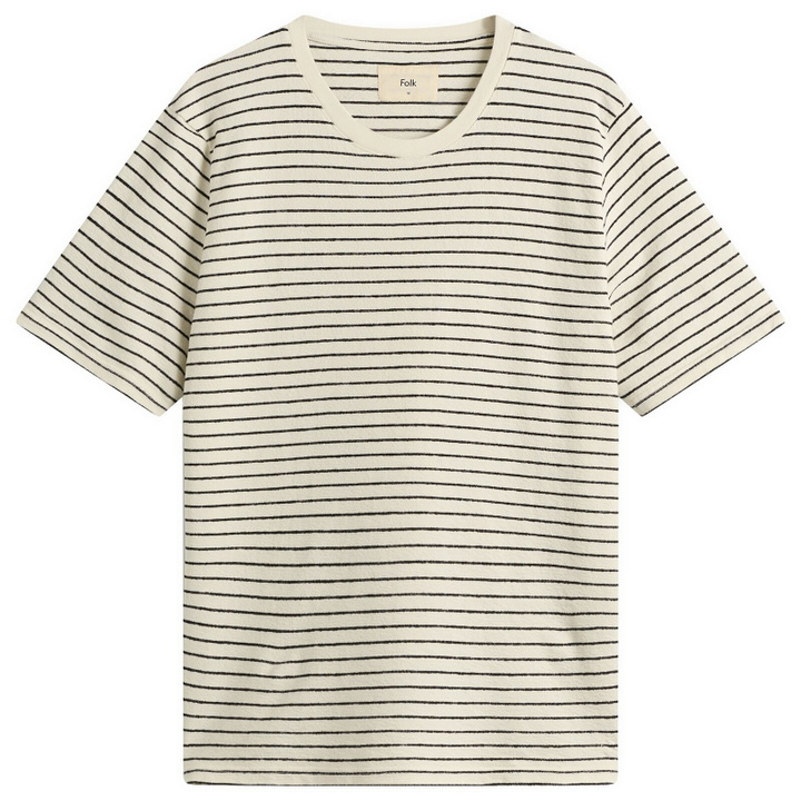 Photo: Folk Men's Textured Stripe T-Shirt in Ecru/Black