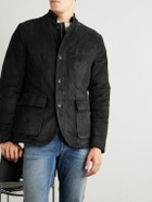Eleventy - Slim-Fit Nehru-Collar Padded Suede Down Jacket - Black
