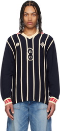 RICE NINE TEN Navy Knitting Long Sleeve Soccer Jersey Polo