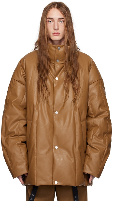 Photo: A. A. Spectrum Brown Lambers Faux-Leather Down Jacket