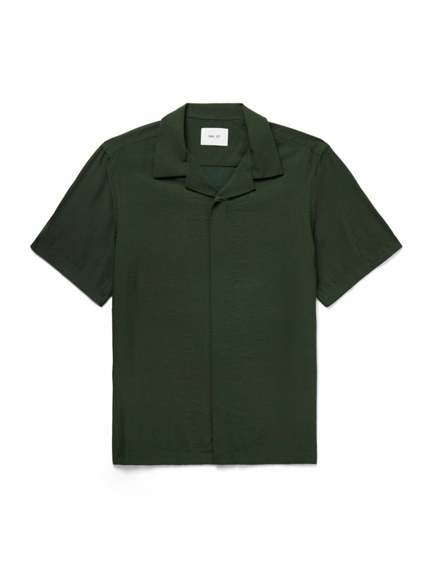 Photo: NN07 - Hank 5971 Camp-Collar Modal-Blend Seersucker Shirt - Green