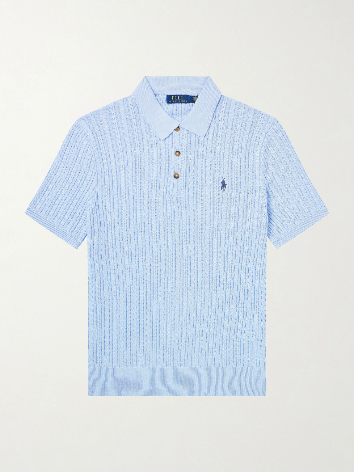 Polo Ralph Lauren - Logo-Embroidered Cable-Knit Cotton Polo Shirt - Blue