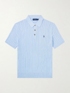 Polo Ralph Lauren - Logo-Embroidered Cable-Knit Cotton Polo Shirt - Blue