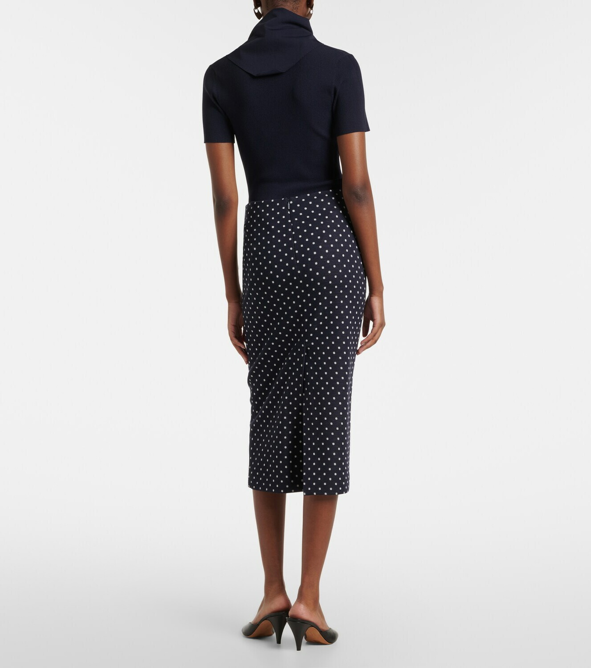 Max Mara Polka-dot jersey midi skirt