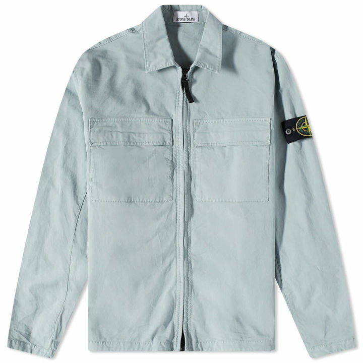 Photo: Stone Island Men's Supima Cotton Twill Stretch-TC Zip Shirt Jacket in Sky Blue