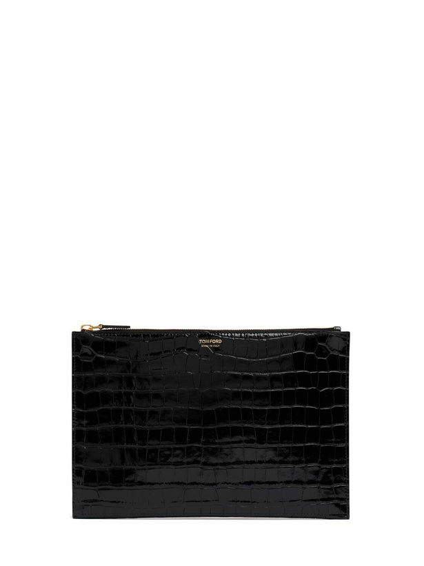 Photo: TOM FORD Shiny Croc Embossed Flat Pouch with strap