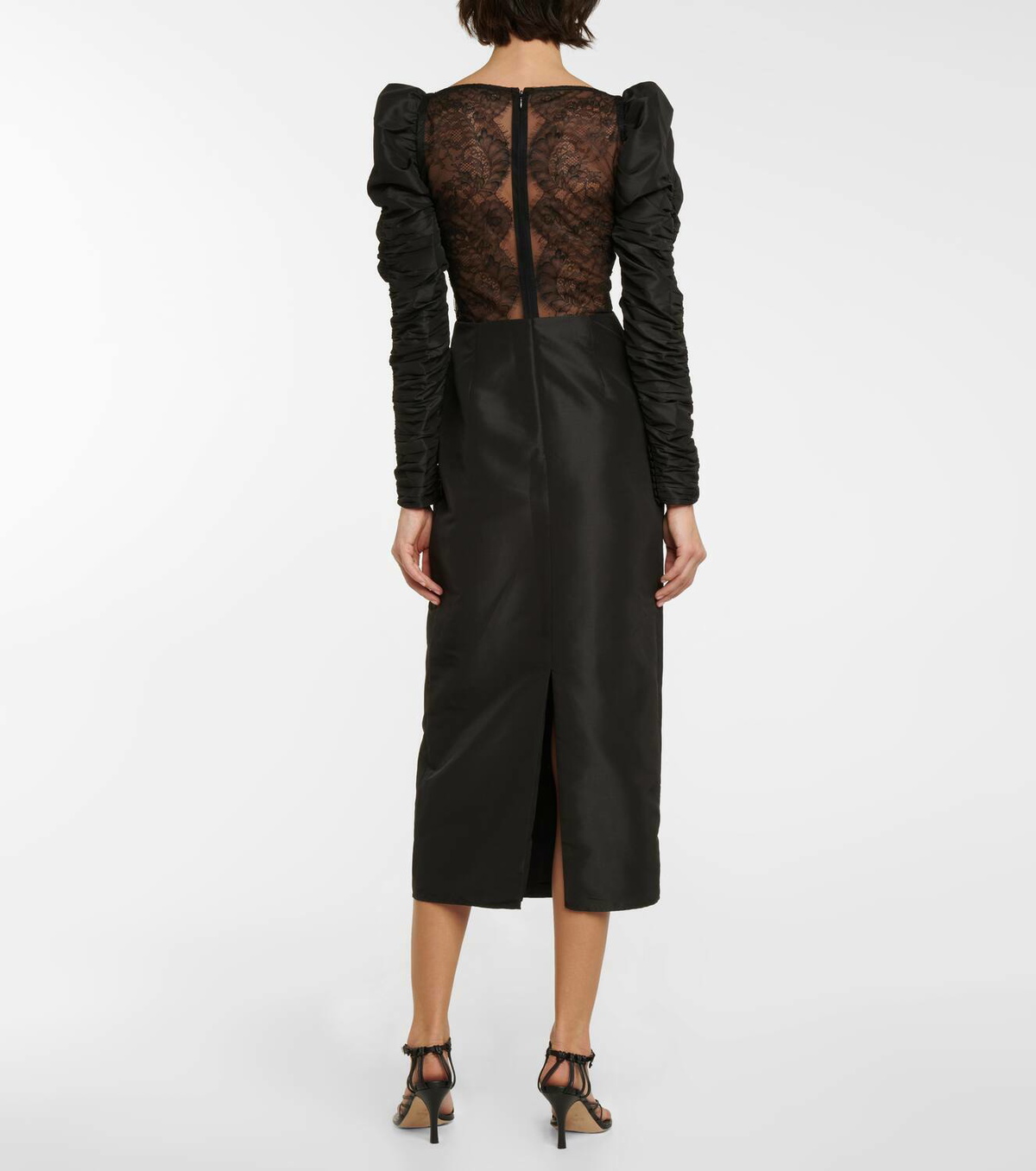 Self-Portrait Lace-paneled taffeta midi dress Self-Portrait