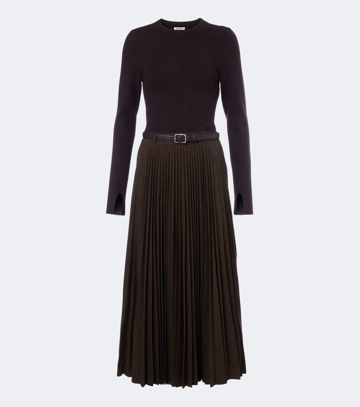Simkhai Abilene checked ribbed-knit pleated midi dress
