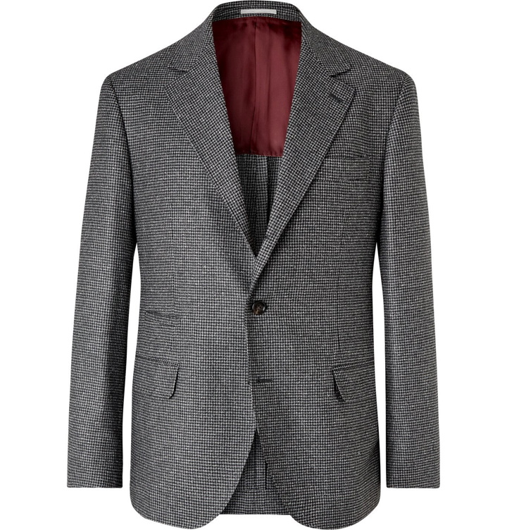 Photo: Brunello Cucinelli - Houndstooth Wool and Silk-Blend Suit Jacket - Gray