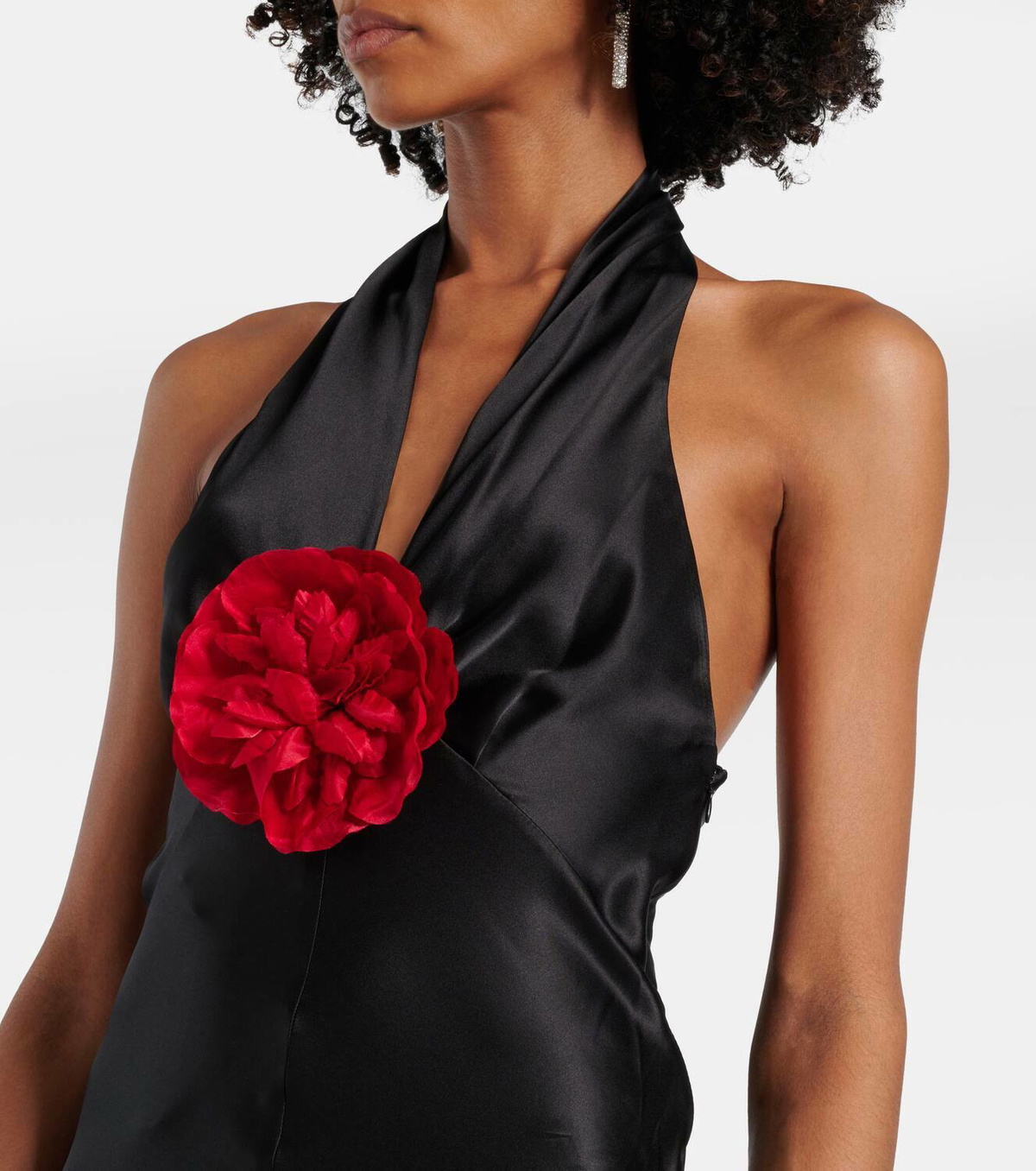 Rodarte Floral-appliqué silk satin midi dress