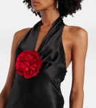 Rodarte Floral-appliqué silk satin midi dress