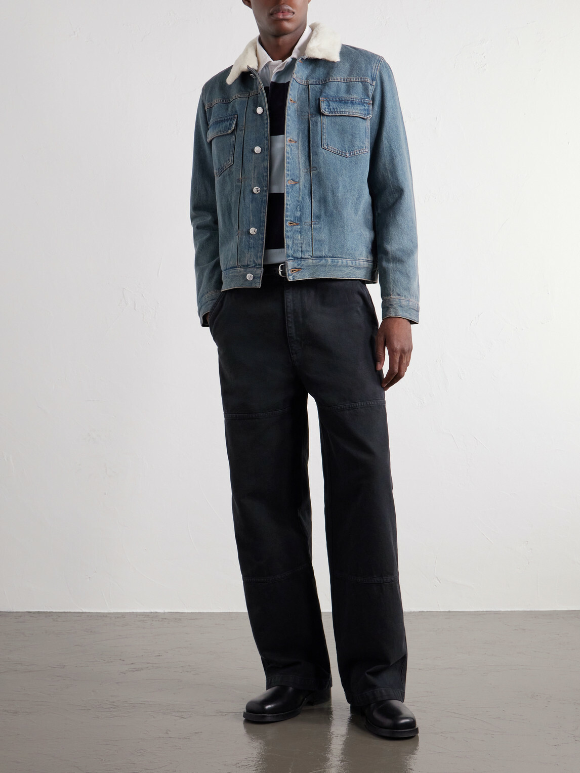 A.P.C. - Justin Pleated Wool-Trimmed Denim Jacket - Blue