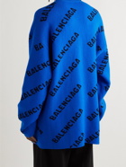 Balenciaga - Oversized Logo-Jacquard Wool-Blend Sweater - Blue