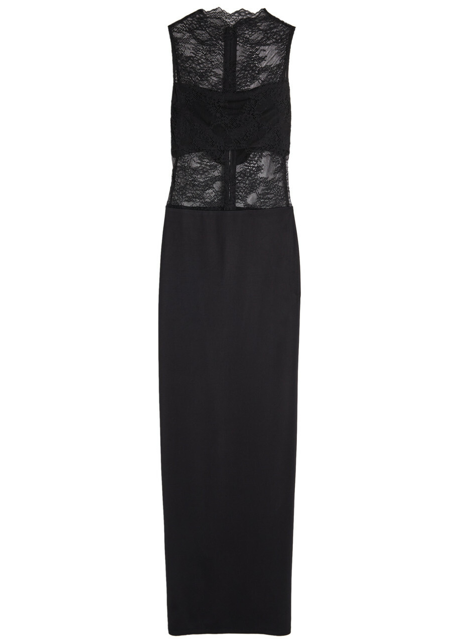 Alice + Olivia Nichol Lace and Satin Maxi Dress Black