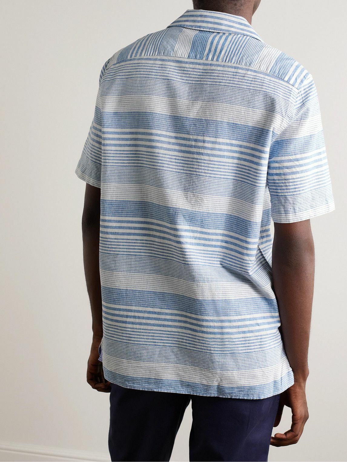 Armor Lux - Camp-Collar Striped Cotton and Linen-Blend Shirt - Blue ...